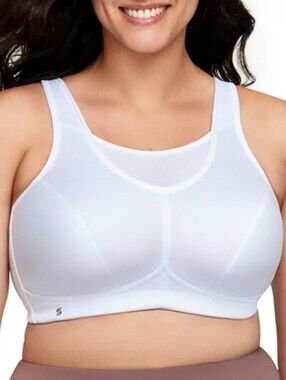 44D New Sports Bra White Glamorise 1066 No-Bounce Camisole-Style